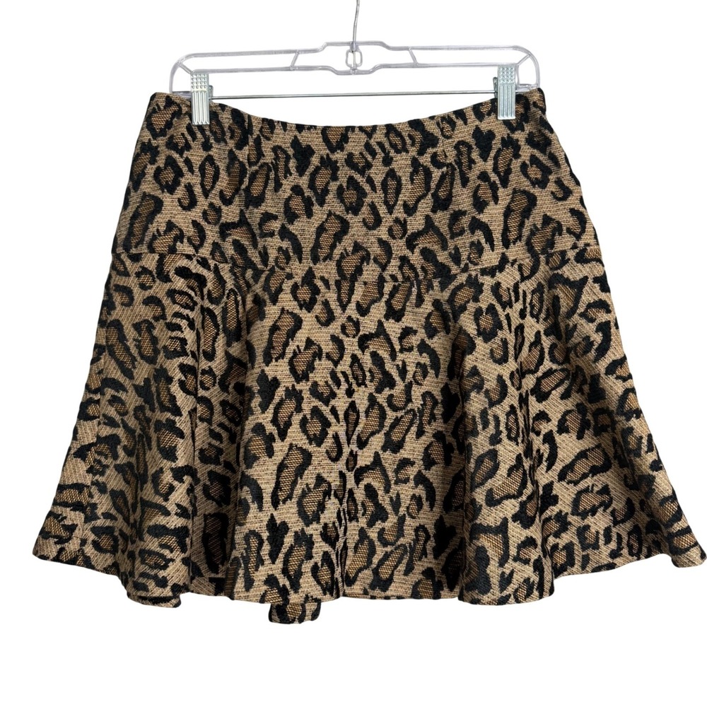 Free People Animal Print Skater Skirt Womens 10 Brown Mini Boho Cheetah Leopard
